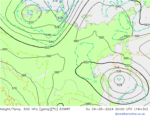 Z500/Rain (+SLP)/Z850 ECMWF Вс 26.05.2024 00 UTC