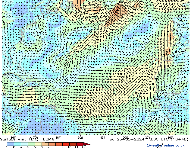 Surface wind (bft) ECMWF Ne 26.05.2024 18 UTC