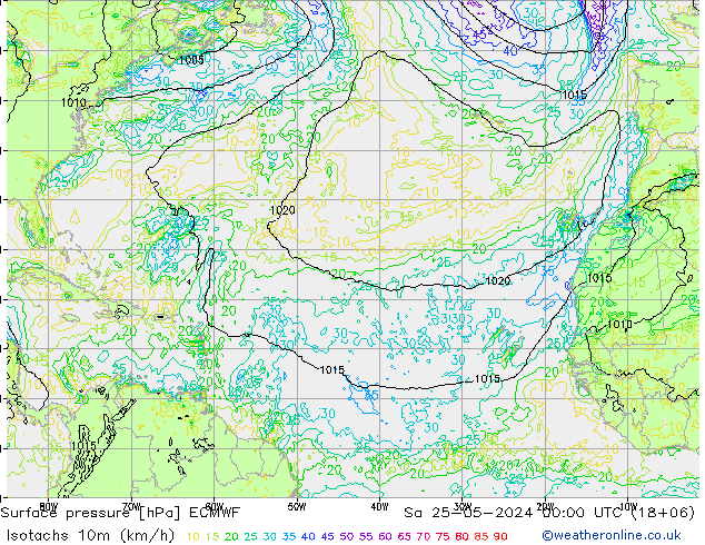 Isotachs (kph) ECMWF Sa 25.05.2024 00 UTC