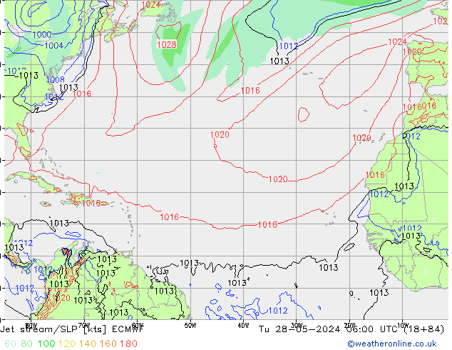 Straalstroom/SLP ECMWF di 28.05.2024 06 UTC