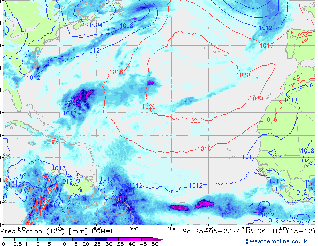 Precipitation (12h) ECMWF Sa 25.05.2024 06 UTC