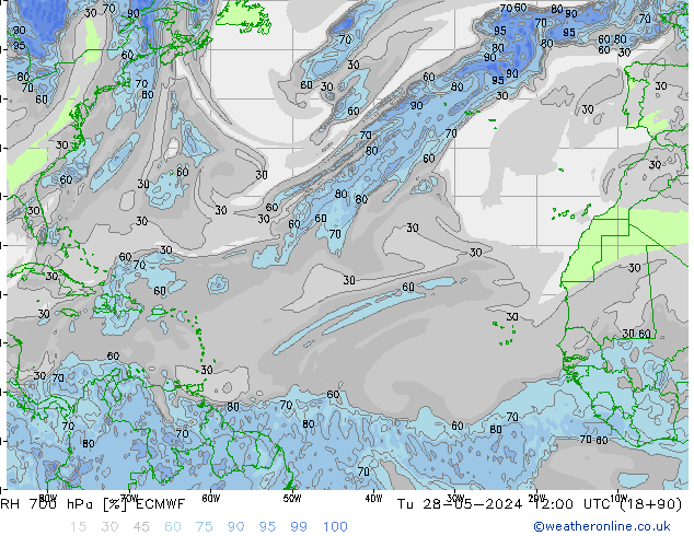 RH 700 hPa ECMWF  28.05.2024 12 UTC