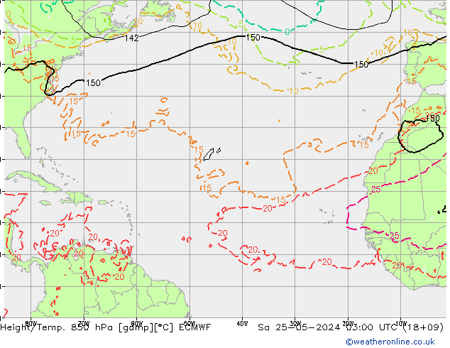 Hoogte/Temp. 850 hPa ECMWF za 25.05.2024 03 UTC