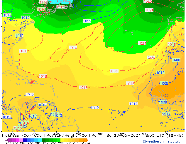 Thck 700-1000 hPa ECMWF dim 26.05.2024 18 UTC