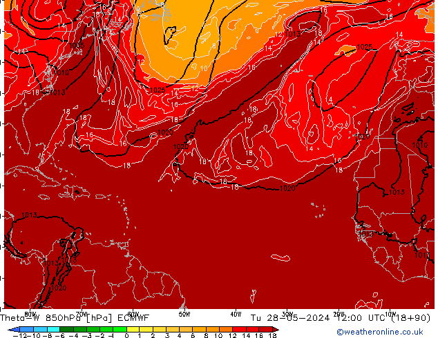 Theta-W 850hPa ECMWF Tu 28.05.2024 12 UTC