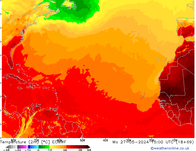 Temperature (2m) ECMWF Mo 27.05.2024 15 UTC