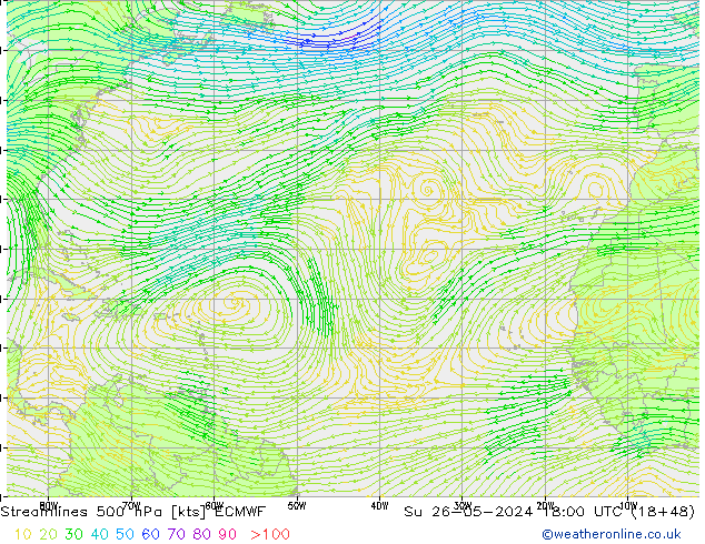 ветер 500 гПа ECMWF Вс 26.05.2024 18 UTC