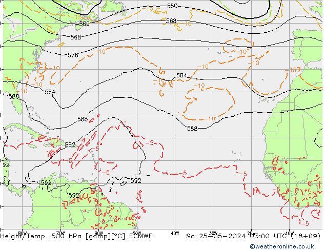 Height/Temp. 500 гПа ECMWF сб 25.05.2024 03 UTC