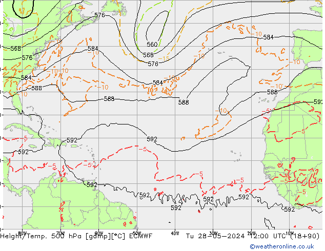 Height/Temp. 500 hPa ECMWF Út 28.05.2024 12 UTC