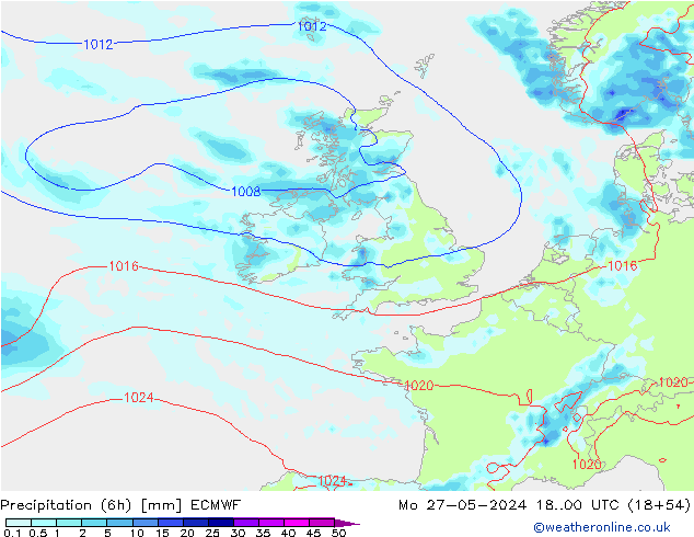 Precipitation (6h) ECMWF Mo 27.05.2024 00 UTC