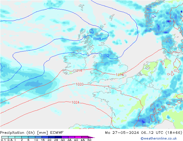 Z500/Yağmur (+YB)/Z850 ECMWF Pzt 27.05.2024 12 UTC