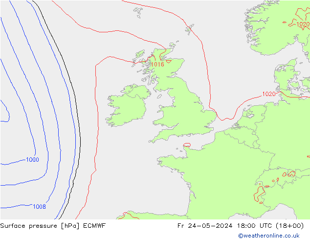 pressão do solo ECMWF Sex 24.05.2024 18 UTC