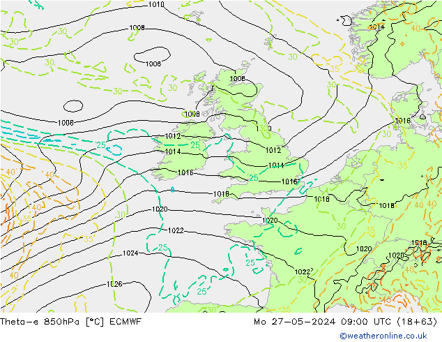 Theta-e 850hPa ECMWF Po 27.05.2024 09 UTC