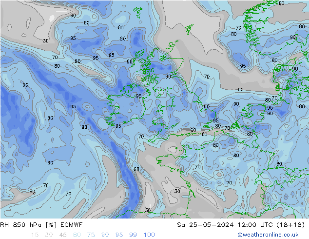 RH 850 hPa ECMWF Sa 25.05.2024 12 UTC