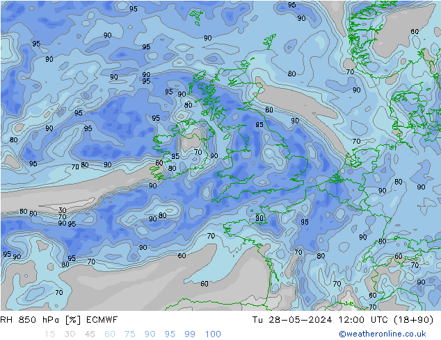 RH 850 hPa ECMWF Ter 28.05.2024 12 UTC