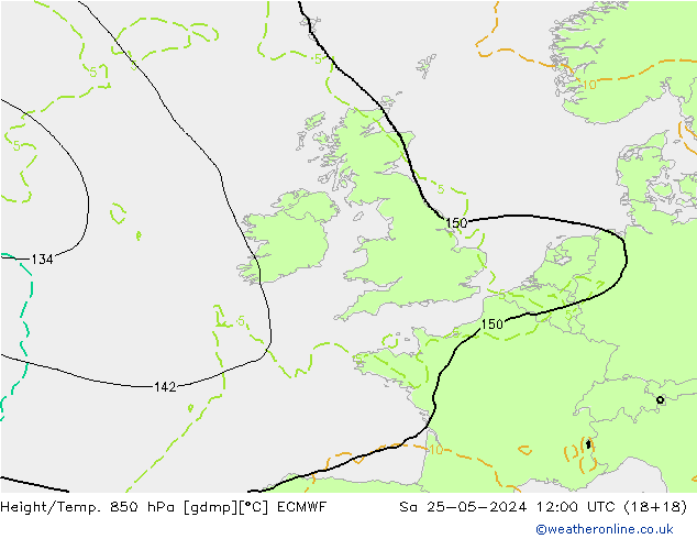 Z500/Rain (+SLP)/Z850 ECMWF Sa 25.05.2024 12 UTC