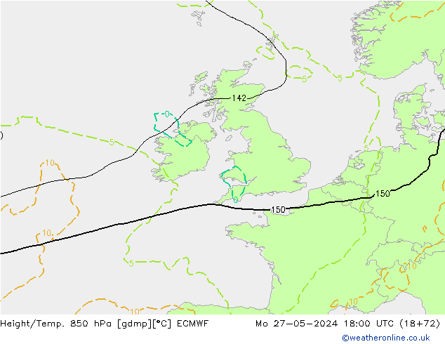 Z500/Rain (+SLP)/Z850 ECMWF pon. 27.05.2024 18 UTC