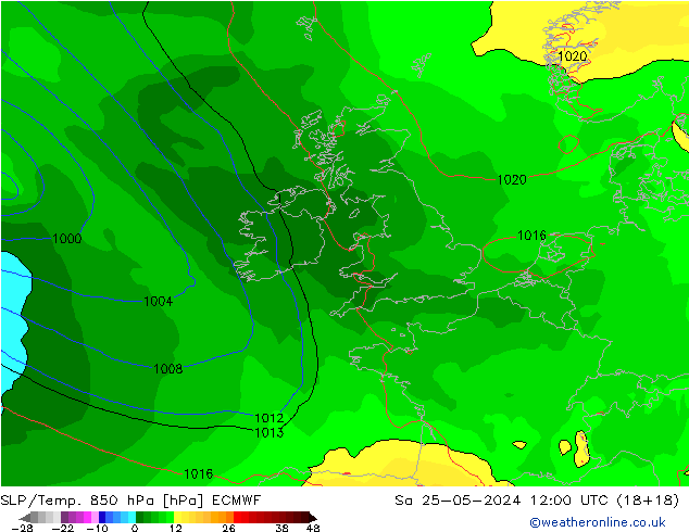 SLP/Temp. 850 hPa ECMWF sab 25.05.2024 12 UTC