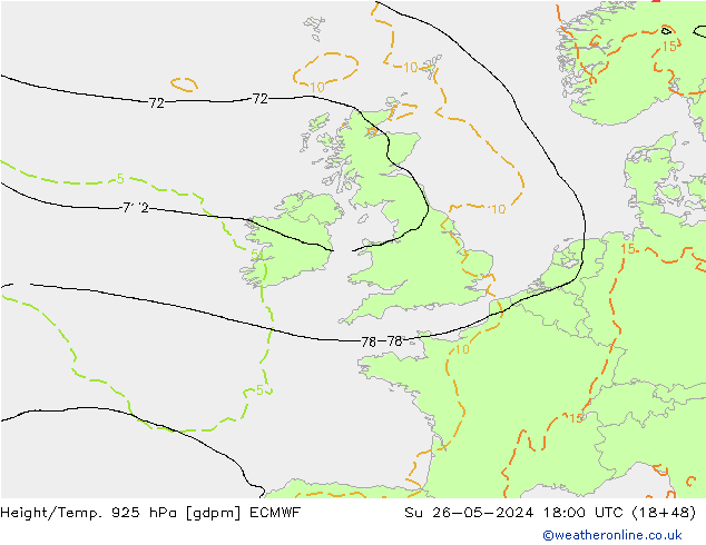 Height/Temp. 925 hPa ECMWF  26.05.2024 18 UTC