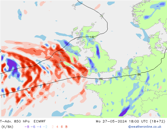 T-Adv. 850 гПа ECMWF пн 27.05.2024 18 UTC