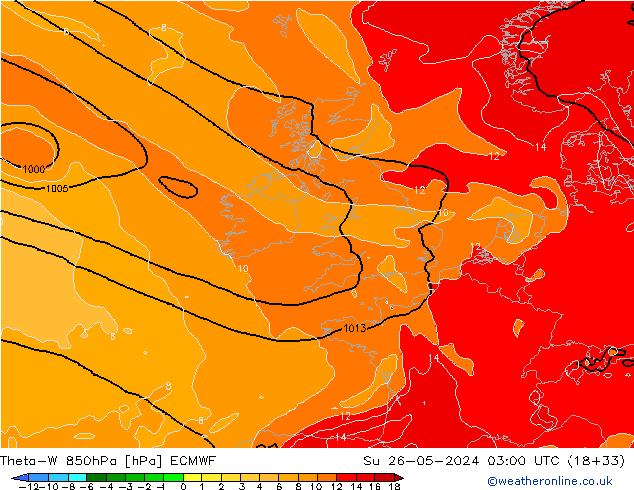 Theta-W 850hPa ECMWF Paz 26.05.2024 03 UTC