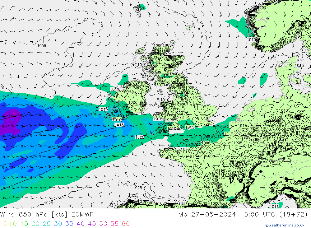 Vent 850 hPa ECMWF lun 27.05.2024 18 UTC