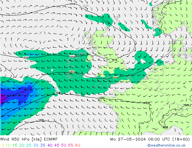 Vent 950 hPa ECMWF lun 27.05.2024 06 UTC