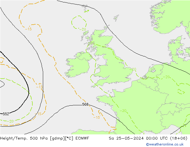 Z500/Rain (+SLP)/Z850 ECMWF сб 25.05.2024 00 UTC