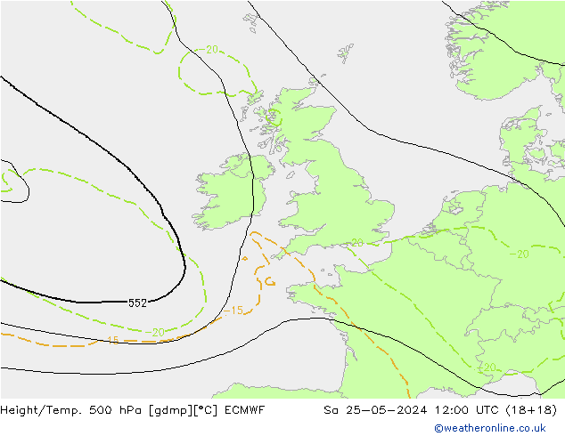 Z500/Rain (+SLP)/Z850 ECMWF Sa 25.05.2024 12 UTC