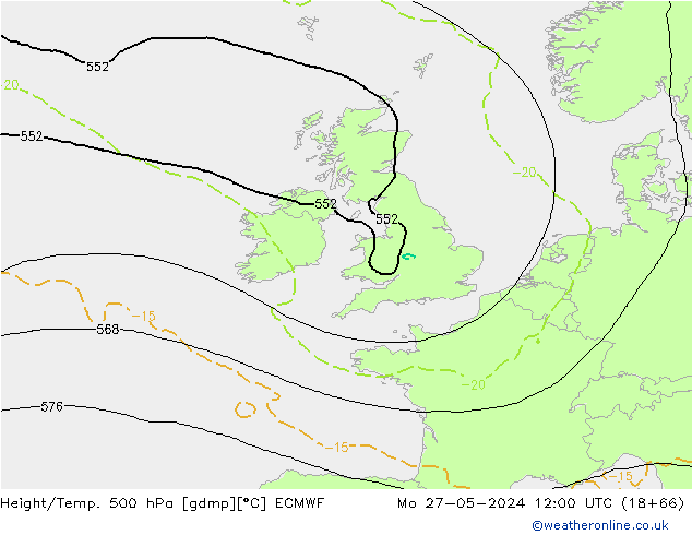 Z500/Yağmur (+YB)/Z850 ECMWF Pzt 27.05.2024 12 UTC