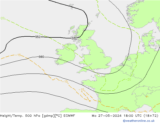 Z500/Rain (+SLP)/Z850 ECMWF pon. 27.05.2024 18 UTC