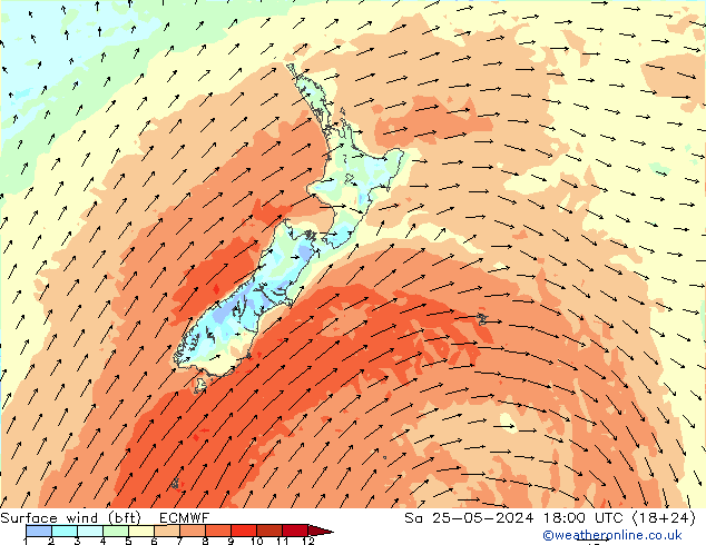 Surface wind (bft) ECMWF Sa 25.05.2024 18 UTC