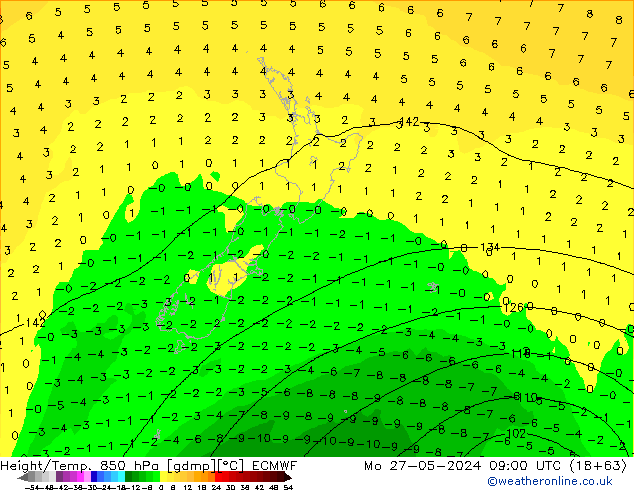 Height/Temp. 850 гПа ECMWF пн 27.05.2024 09 UTC