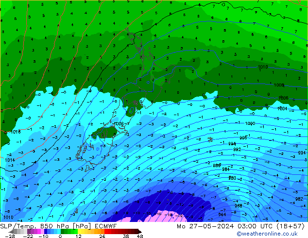 SLP/Temp. 850 hPa ECMWF lun 27.05.2024 03 UTC