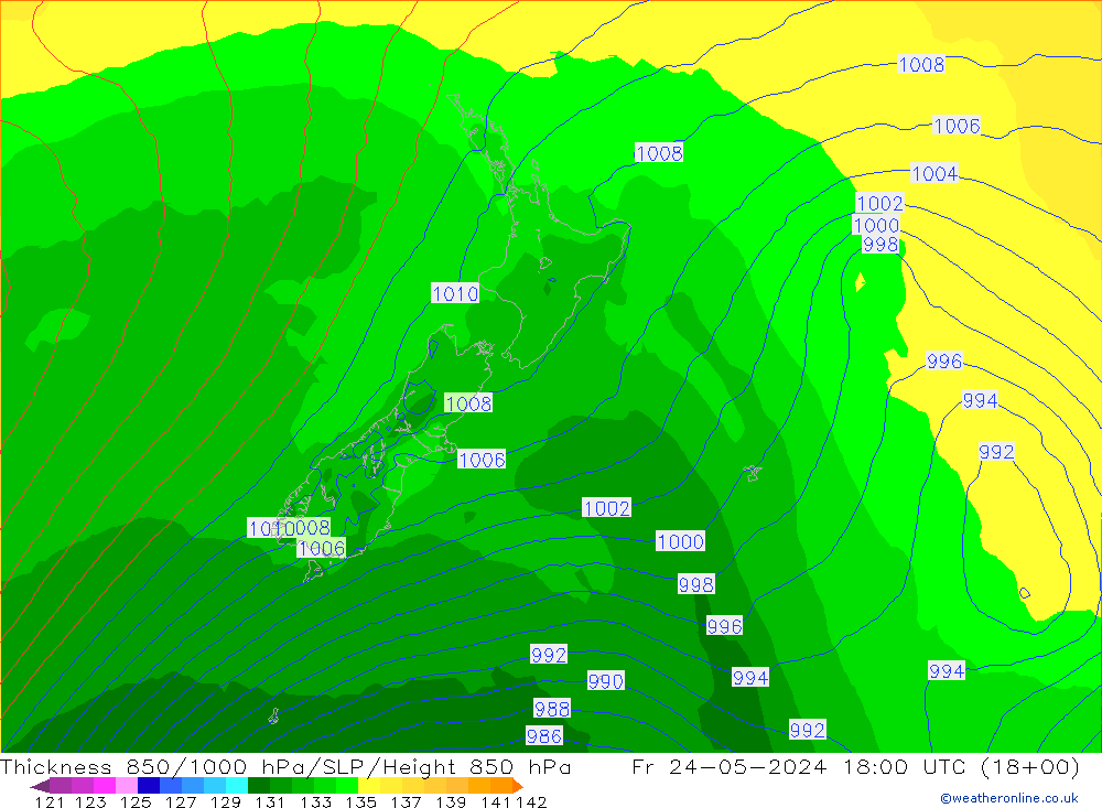 Thck 850-1000 гПа ECMWF пт 24.05.2024 18 UTC