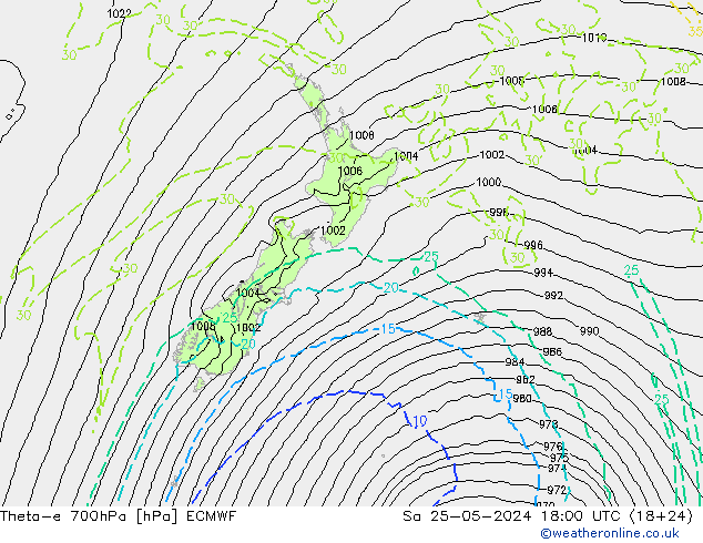 Theta-e 700гПа ECMWF сб 25.05.2024 18 UTC