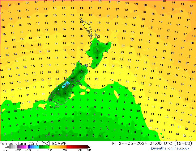 Temperatura (2m) ECMWF vie 24.05.2024 21 UTC