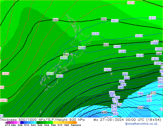 Thck 500-1000hPa ECMWF Mo 27.05.2024 00 UTC