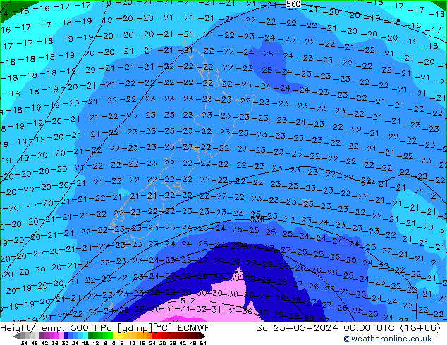 Z500/Regen(+SLP)/Z850 ECMWF za 25.05.2024 00 UTC