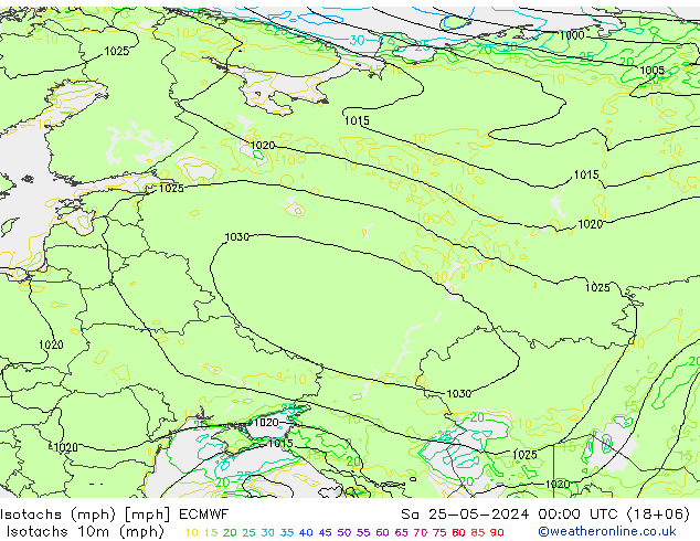 Isotachen (mph) ECMWF za 25.05.2024 00 UTC