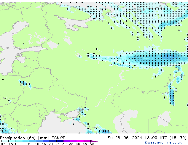 Precipitación (6h) ECMWF dom 26.05.2024 00 UTC