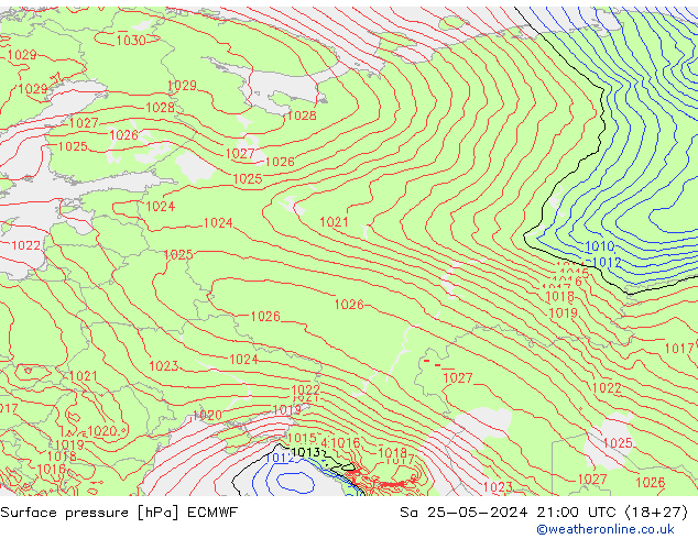 Presión superficial ECMWF sáb 25.05.2024 21 UTC