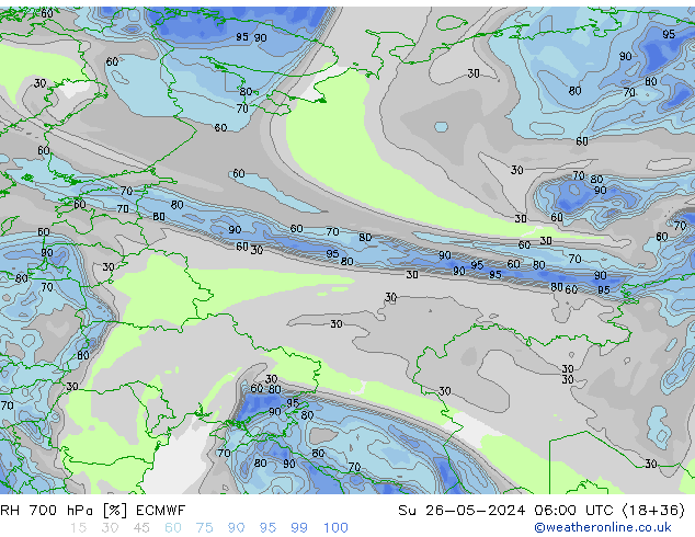 RH 700 hPa ECMWF Dom 26.05.2024 06 UTC