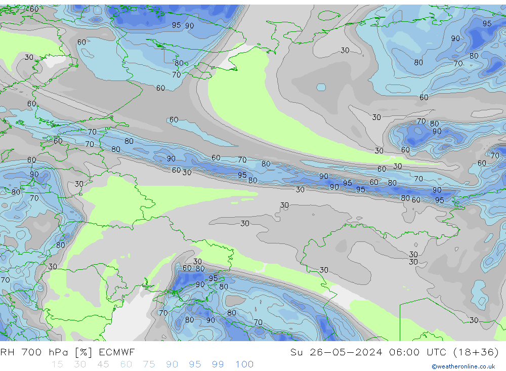 RH 700 hPa ECMWF Dom 26.05.2024 06 UTC