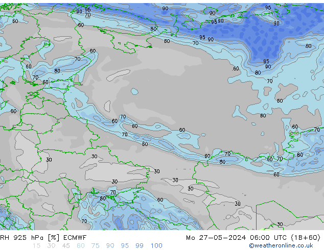 RH 925 hPa ECMWF pon. 27.05.2024 06 UTC