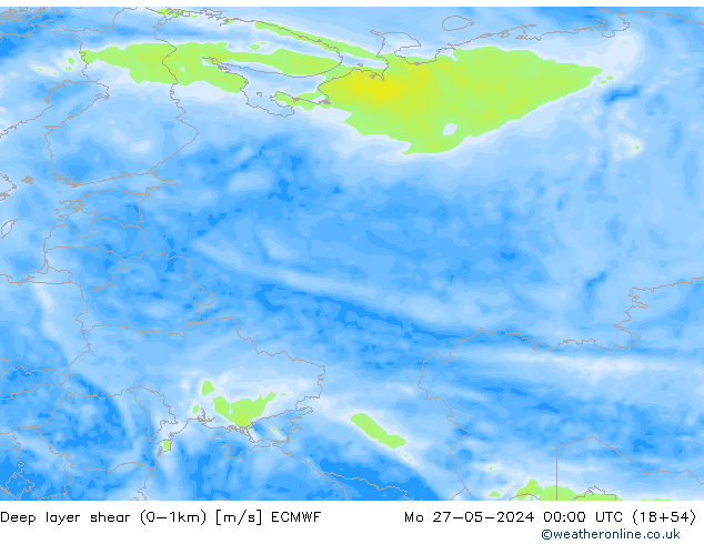 Deep layer shear (0-1km) ECMWF Pzt 27.05.2024 00 UTC