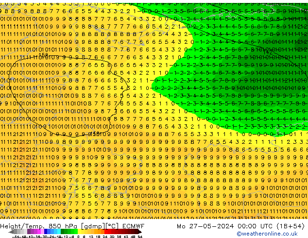 Z500/Rain (+SLP)/Z850 ECMWF Mo 27.05.2024 00 UTC