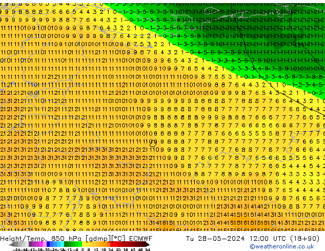 Yükseklik/Sıc. 850 hPa ECMWF Sa 28.05.2024 12 UTC