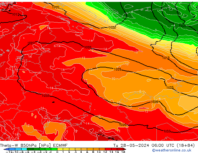 Theta-W 850hPa ECMWF Ter 28.05.2024 06 UTC