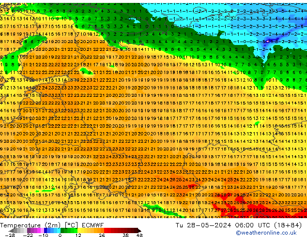 Temperatura (2m) ECMWF mar 28.05.2024 06 UTC